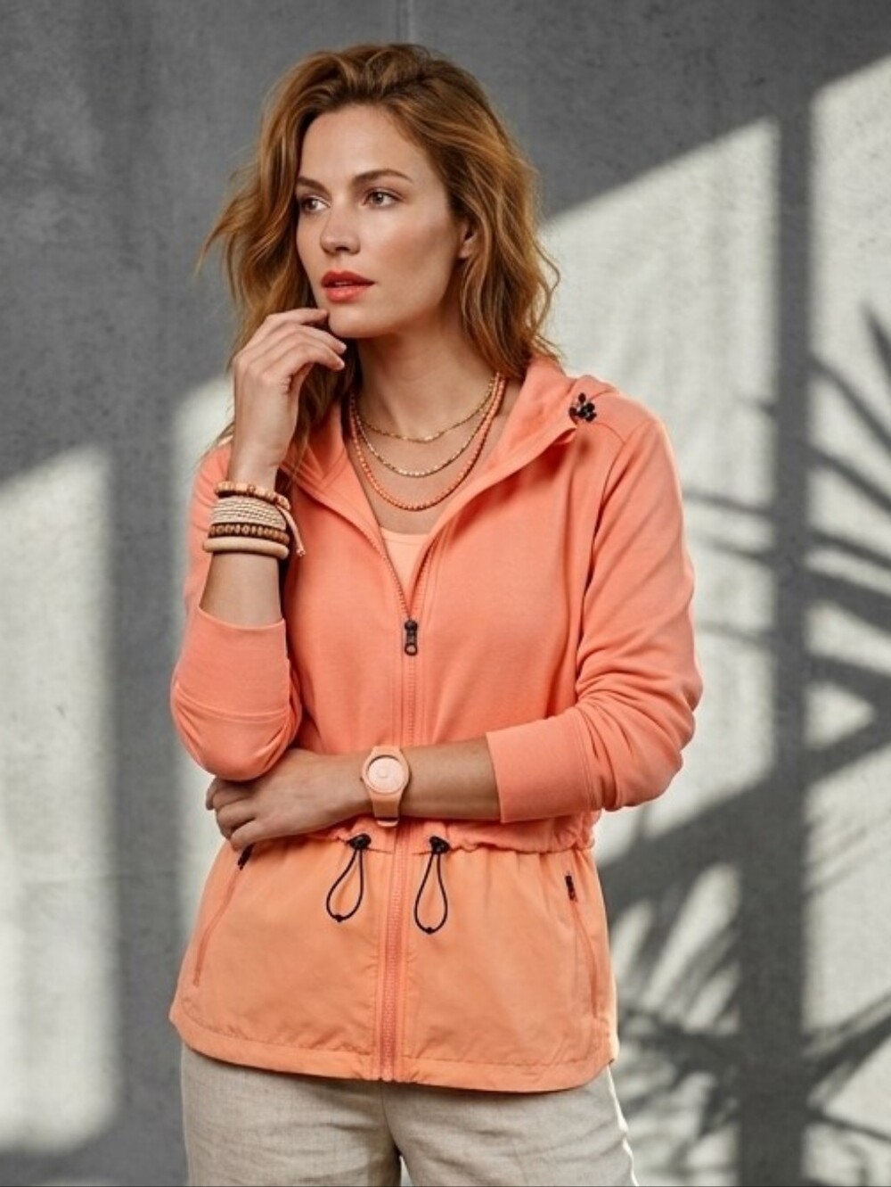 Athletic Works Peach Cinched Waist Thumbhole Zip Up Hoodie Jacket XL